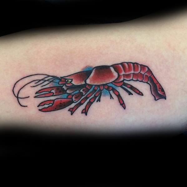 Small Inner Arm Bicep Traditional Old School Crawfish Male Tattoos