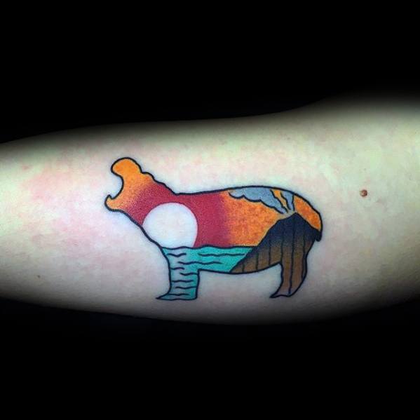 Small Inner Arm Bicep Tropical Themed Hippo Guys Tattoos