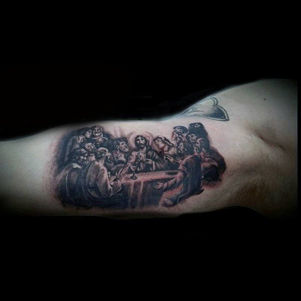 Small Last Supper Bicep Male Tattoos
