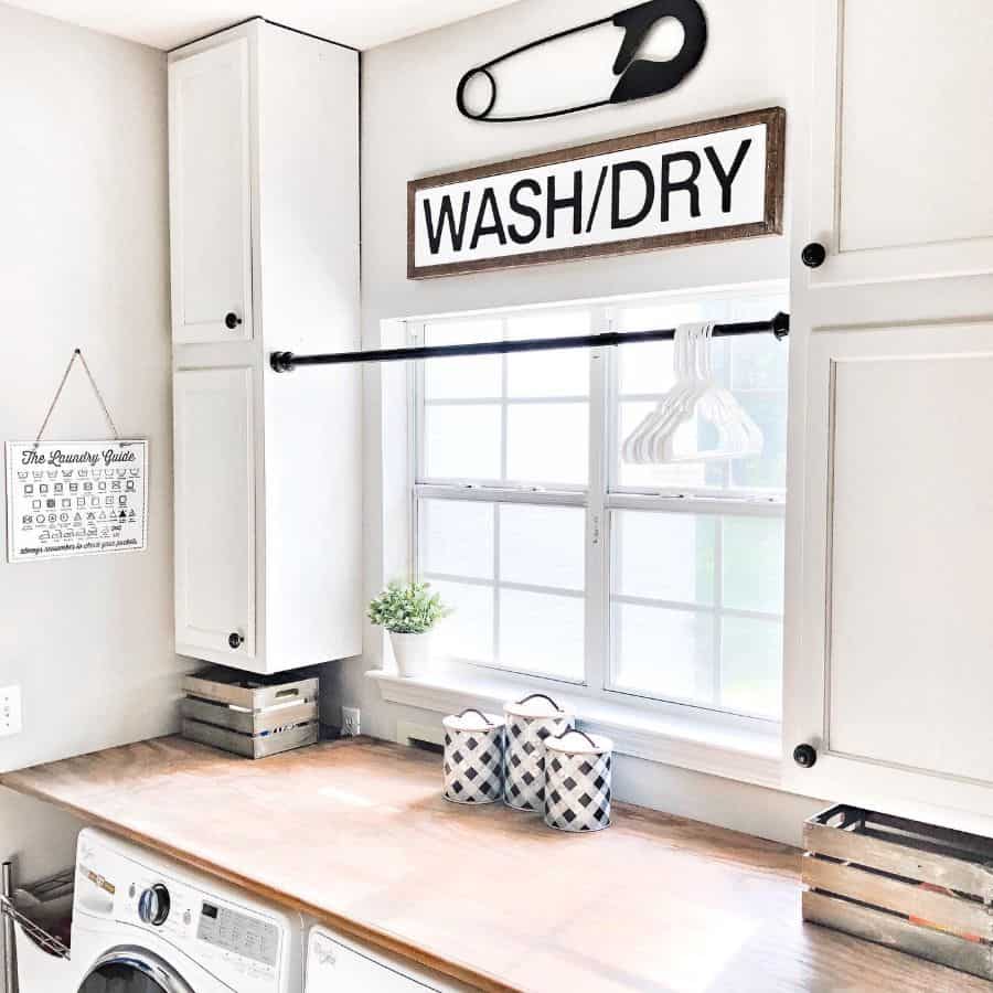 white farmhouse style small laundry room