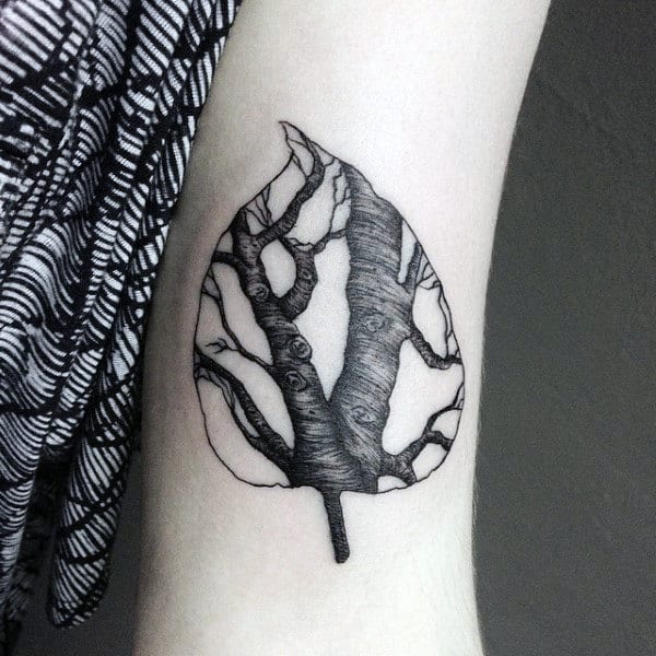 Small Leaf Tattoo For Men With Tree Branches