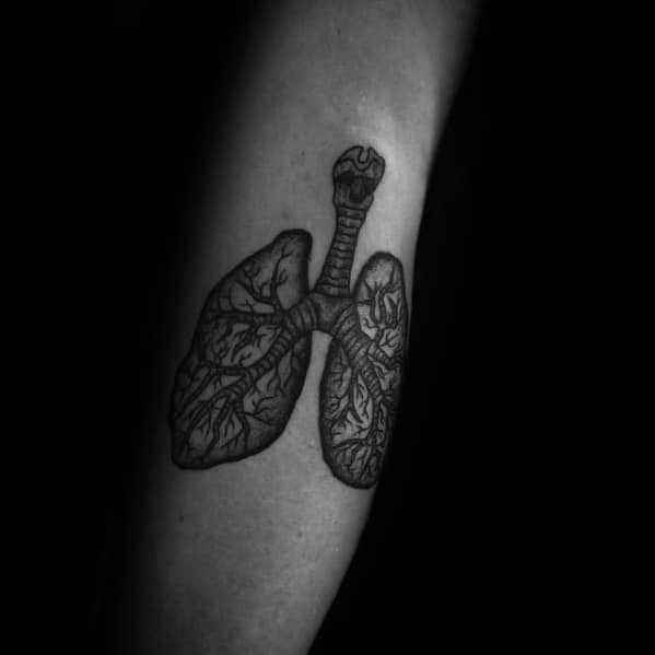 Small Leg Anatomical Lung Tattoo Ideas For Males