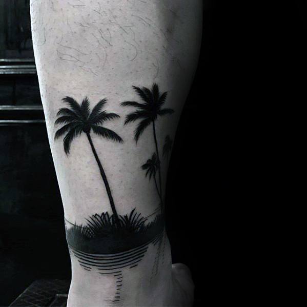 Small Leg Band Palm Trees Beach Unique Mens Tattoo Design Ideas