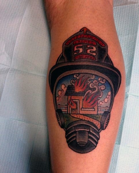 Small Leg Calf Firefighter Men's Helmet Tattoos