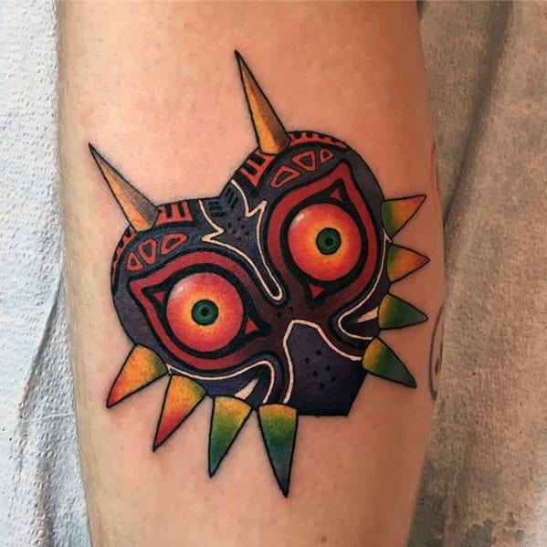 Small Leg Calf Male Majoras Mask Tattoo Ideas