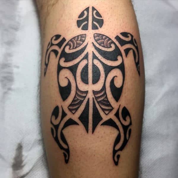 Small Leg Calf Male Tribal Turtle Tattoo Inspiration