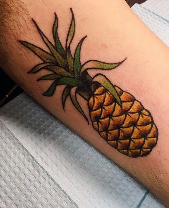 Small Leg Pineapple Tattoo Design Ideas For Males