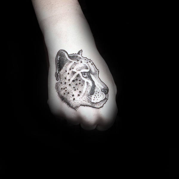 Small Leopard Male Hand Tattoo Design
