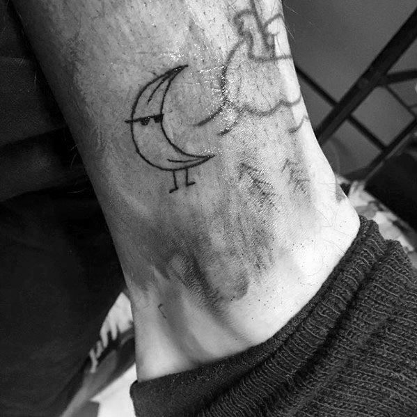 Small Lower Leg Male Tattoo With Banana Sunglasses Design