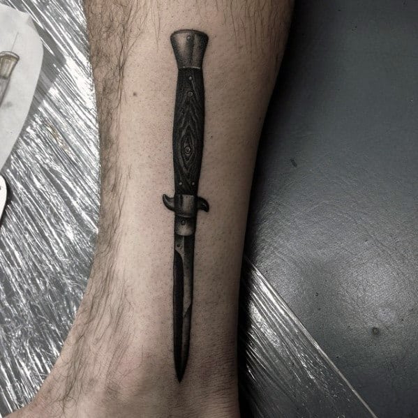 Small Lower Leg Side Unique Mens Switchblade Tattoos