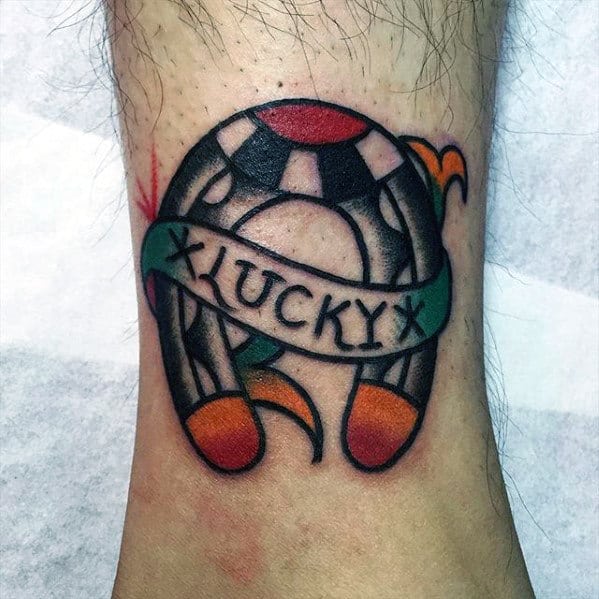 Small Lower Leg Traditional Horseshoe Lucky Guys Tattoo Ideas