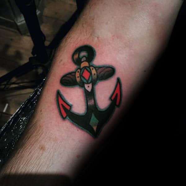 Small Male Inner Forearm Traditional Anchor Tattoos