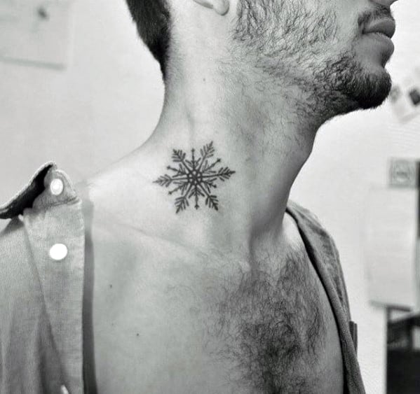 Small Male Snowflake Neck Tattoo Designs