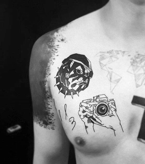 Small Manly Bulldog Chest Tattoo Design Ideas For Men