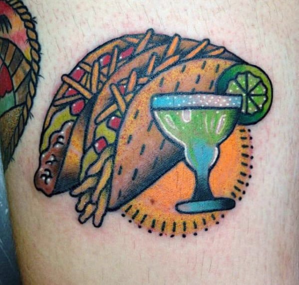 Small Margarita With Two Tacos Mens Tiny Forearm Tattoo