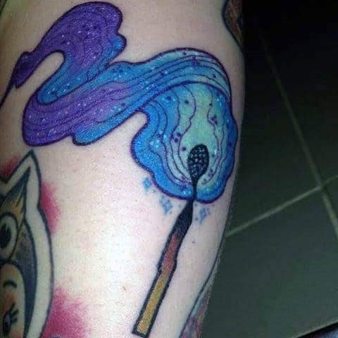 Small Match Tattoos With Flames On Men In Blue Ink