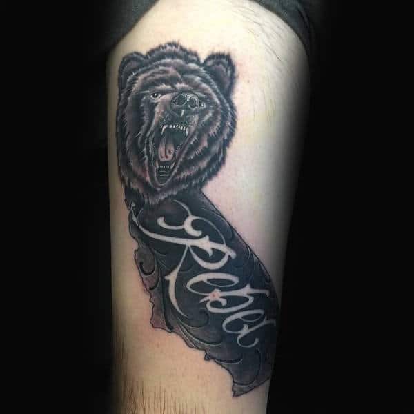Small Mens Arm California Rebel Bear Tattoo