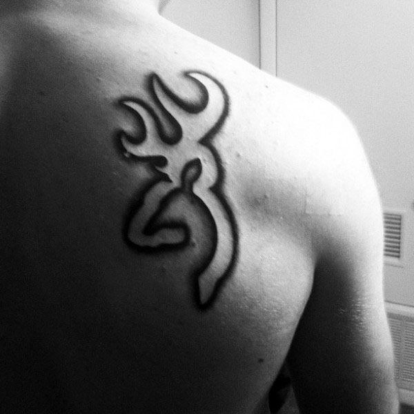Small Mens Browning Back Tattoo In Black Ink