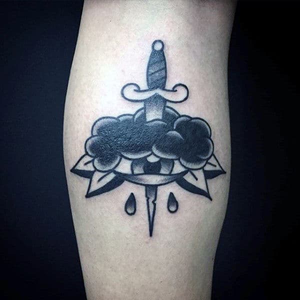 Small Mens Dagger Eyeball Cloud Tattoos For Males