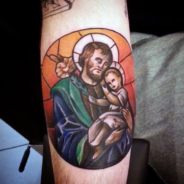 Small Mens Inner Forearm Stained Glass Tattoo