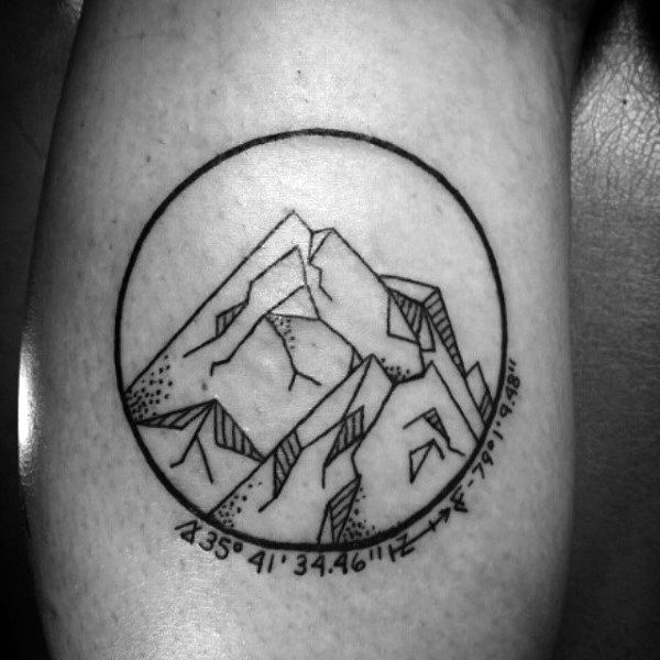 Small Mens Mountain Circle Tattoo On Bicep