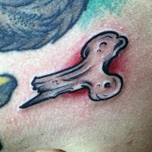 Small Mens Old School Bone Tattoo On Arm