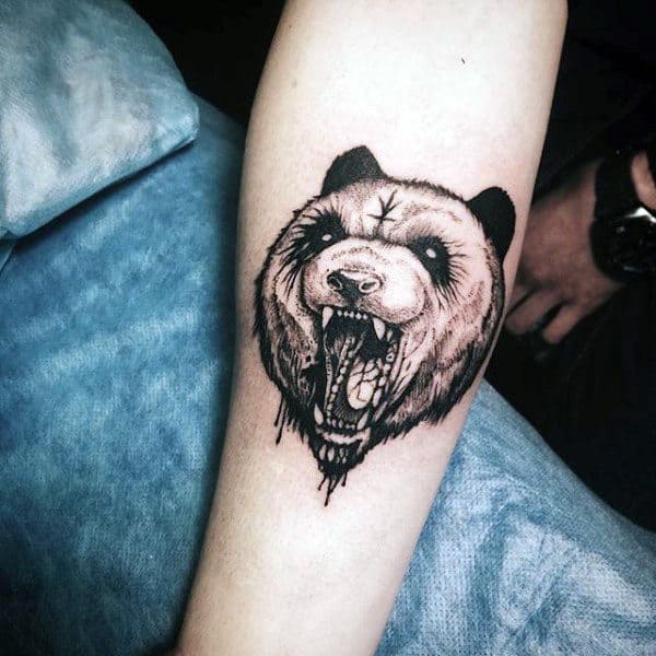 Small Mens Roaring Panda Tattoo Design On Inner Forearm