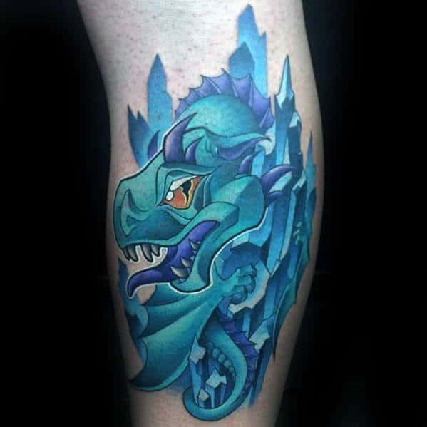 Small Mens Side Of Leg New School Dragon Tattoos