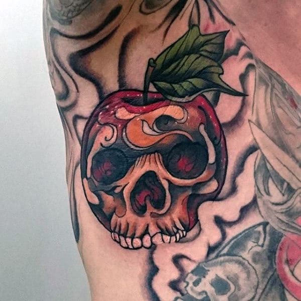 Small Mens Skull Apple Armpit Tattoo