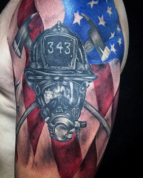 Small Men's Tattoo Firefighter