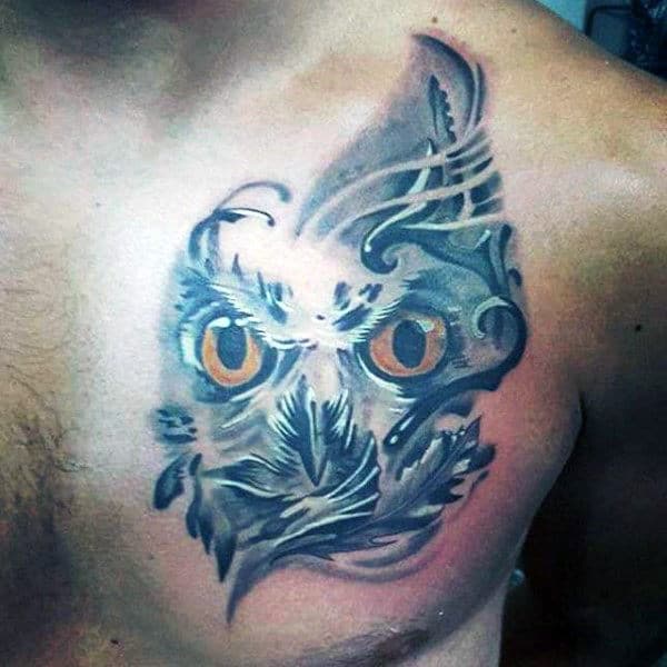 Small Mens Upper Chest Owl Tattoo Design
