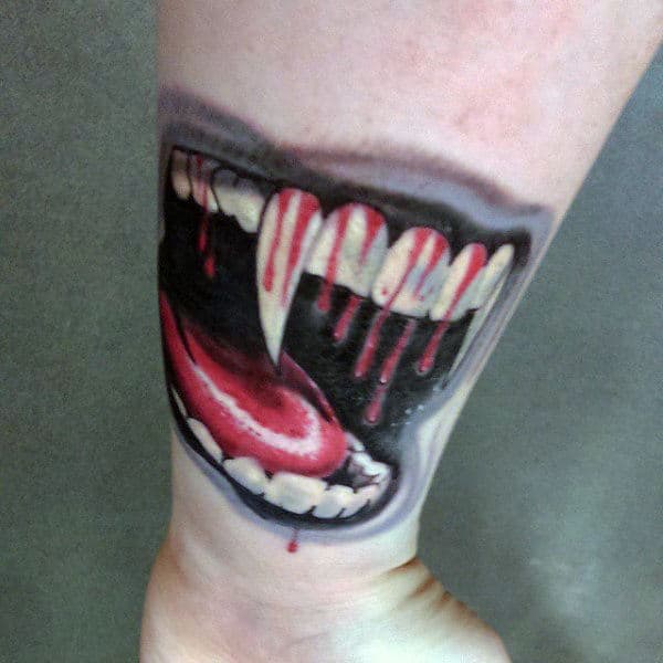 Small Mens Vampire Bite Tattoo With Fangs And Blood