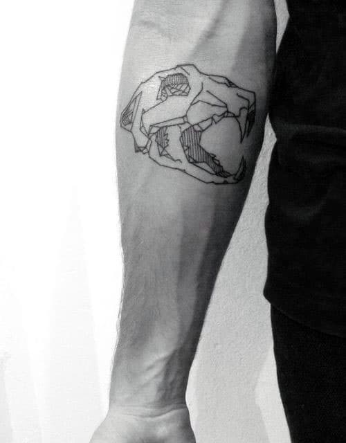 Small Minimalist Lion Skull Guys Inner Forearm Tattoo