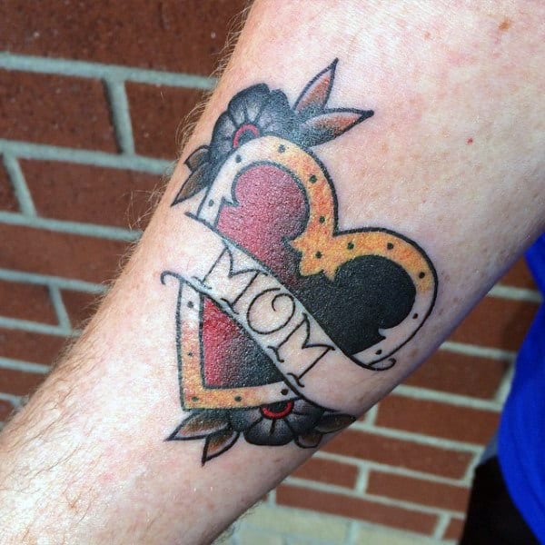 Small Mom Traditional Heart Mens Inner Arm Tattoos