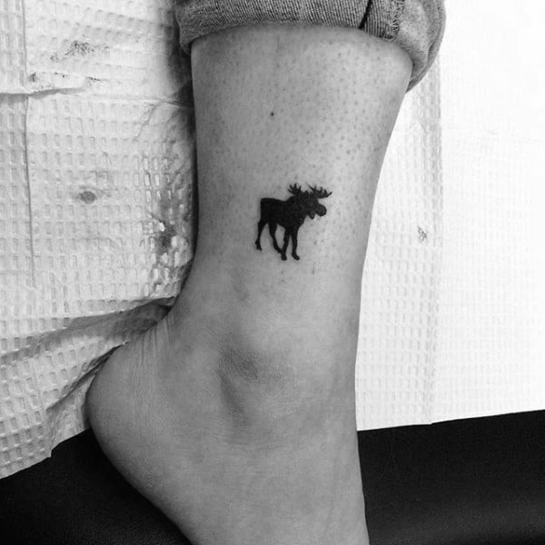 Small Moose Black Ink Tattoos For Men On Lower Leg