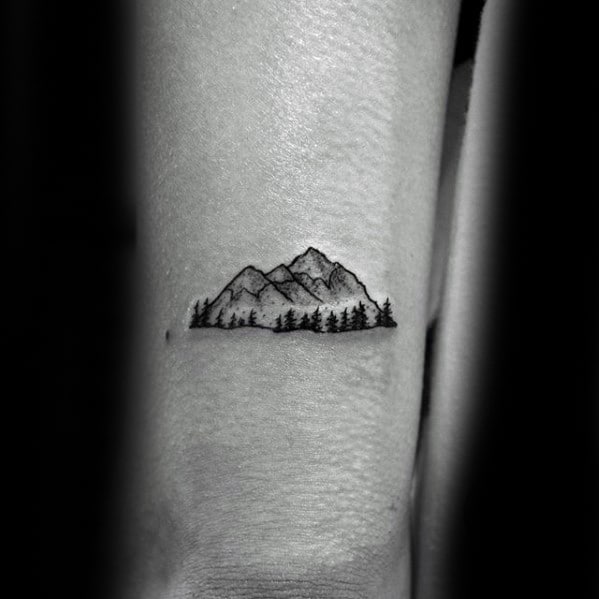 Small Mountain With Forest Guys Back Of Arm Tattoo