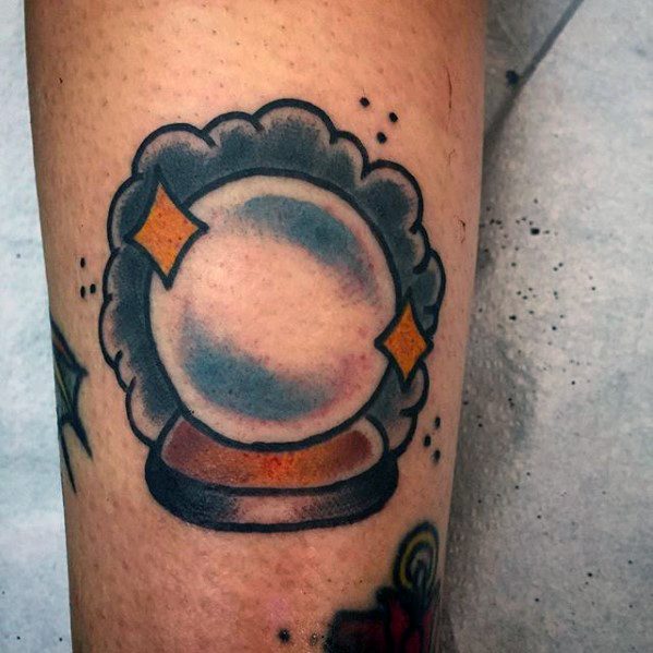 Small Old School Arm Distinctive Male Crystal Ball Tattoo Designs