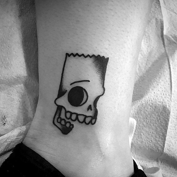 Small Old School Traditional Bart Simpson Tattoo Design Ideas For Males On Lower Leg