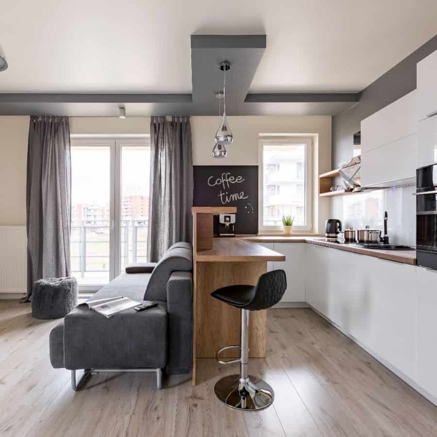 small white cabinet kitchen living room