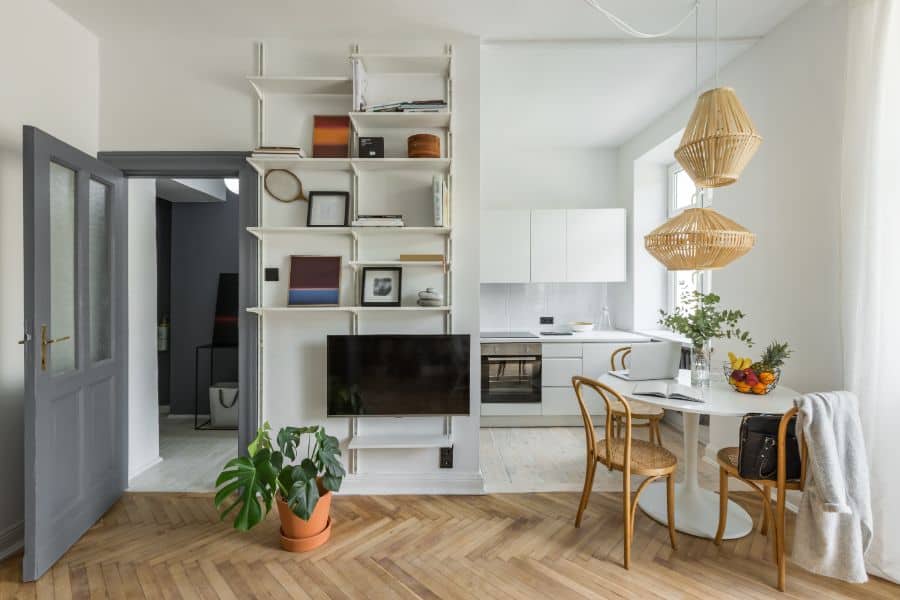 small white cabinet kitchen in apartment
