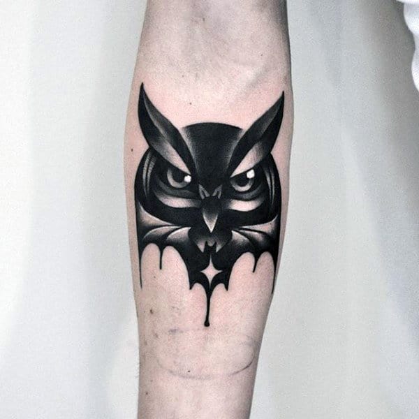 Small Original Owl Mens Inner Forearm Tattoo