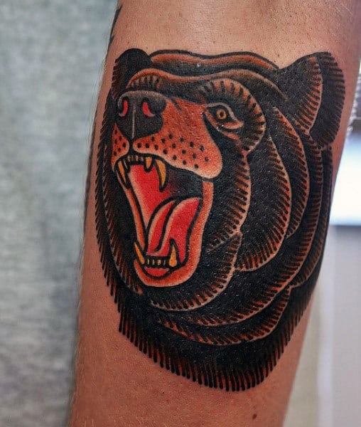 small-outer-forearm-traditional-tattoos-for-guys-with-bear-design