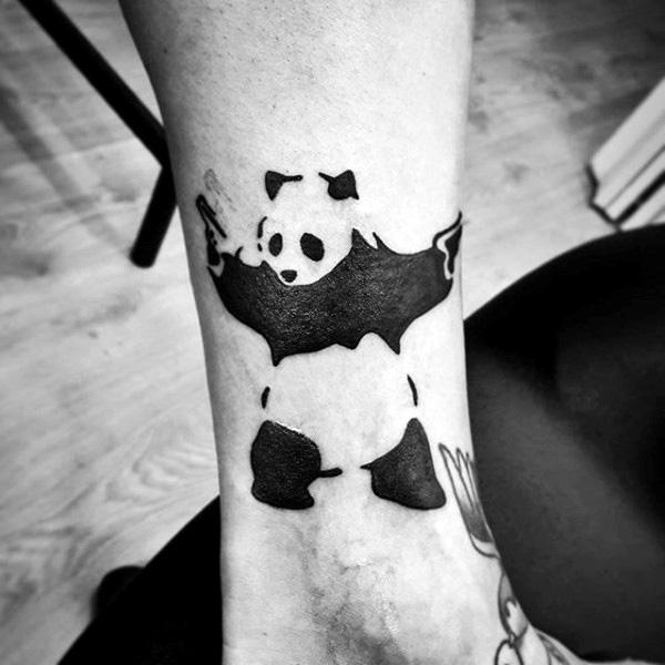 Small Panda Lower Leg Mens Banksy Tattoo Ideas