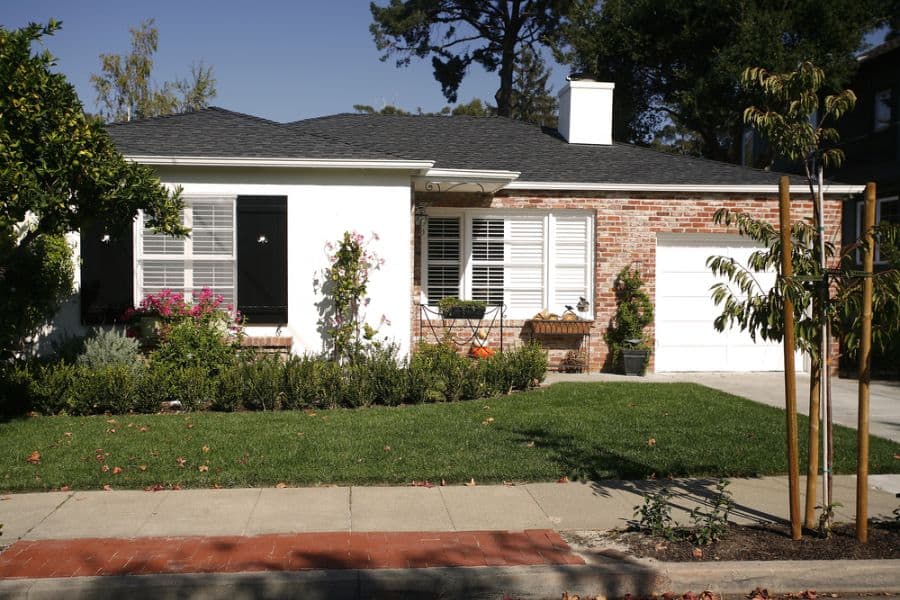 small brick home in suburbia