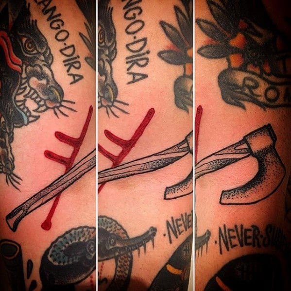 Small Red Ink Mens Tattoo With Ogham Design