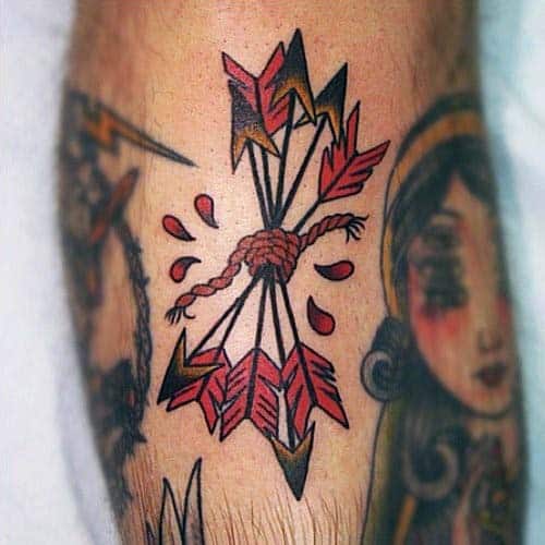 Small Red Three Arrows Archery Mens Tattoos On Arm