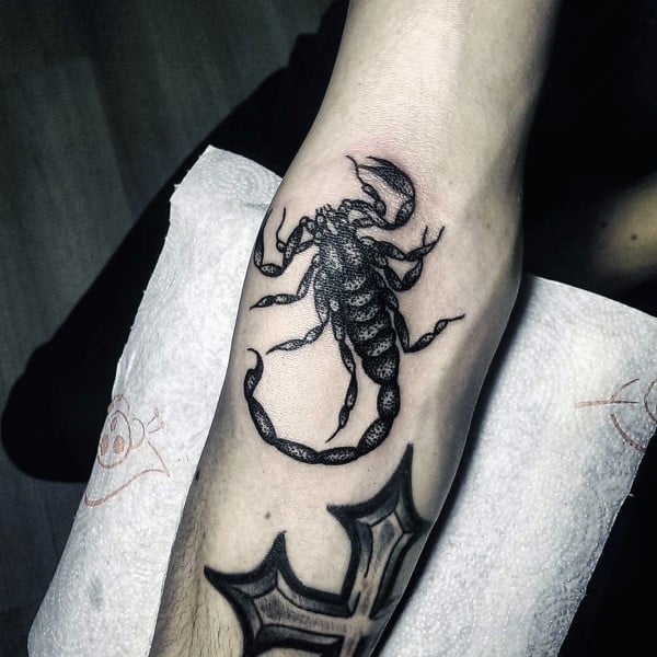 Small Scorpio Forearm Detailed Guys Tatoos On Inner Forearm
