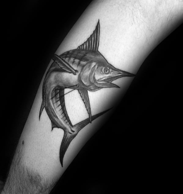 Small Shaded Black And Grey Forearm Guys Marlin Tattoos