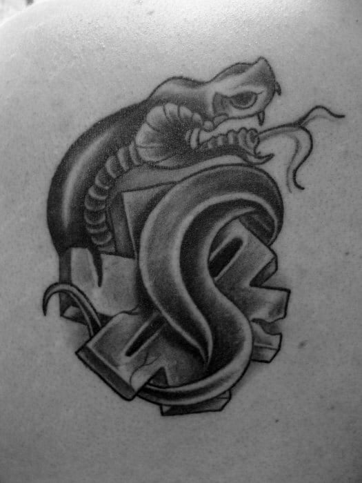 Small Shaded Black And Grey Star Of Life Back Tattoos For Guys