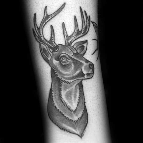 Small Shaded Traditional Deer Forearm Tattoos For Men